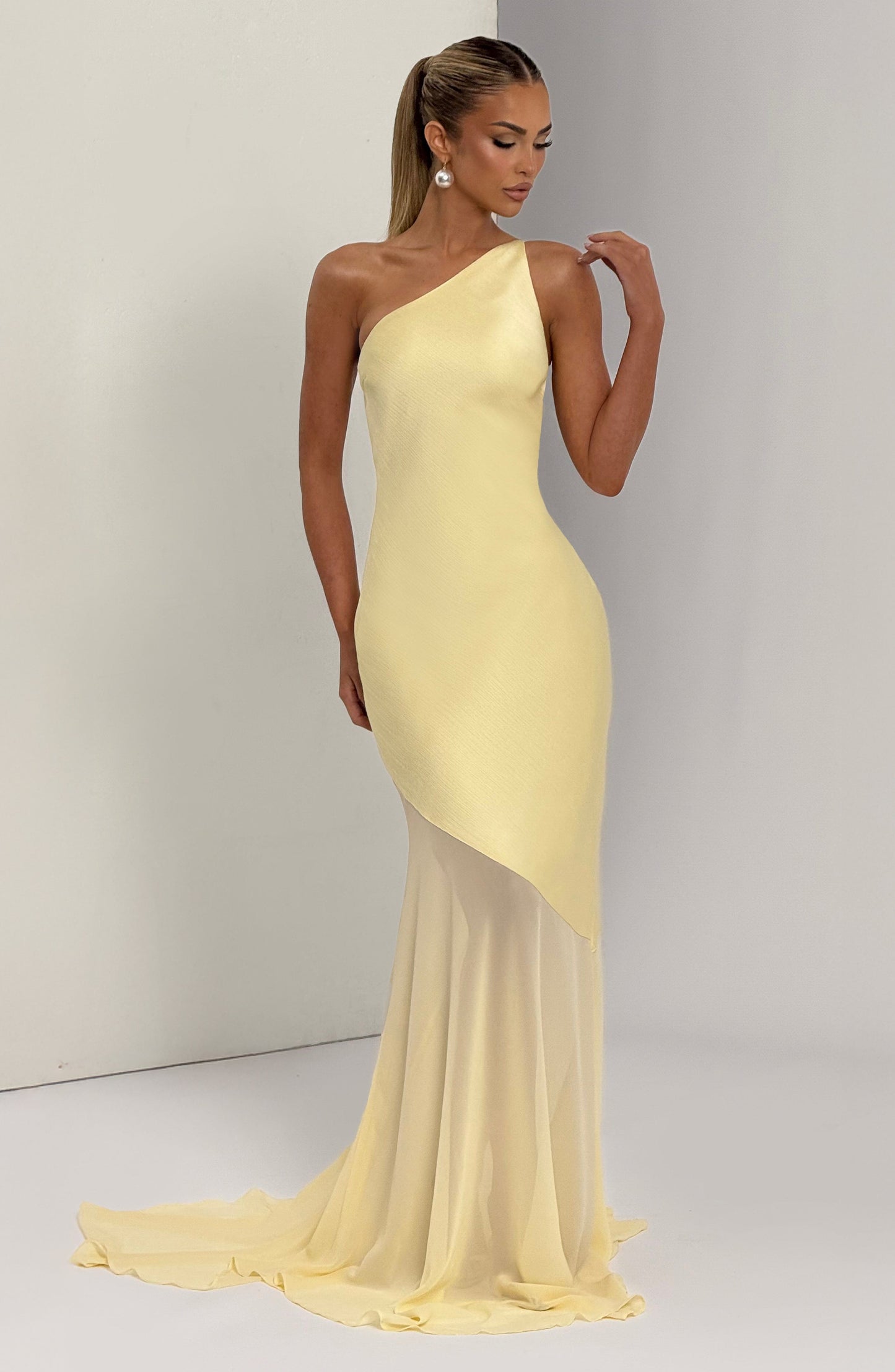 Mireya Satin One-Shoulder Yellow Maxi Dress