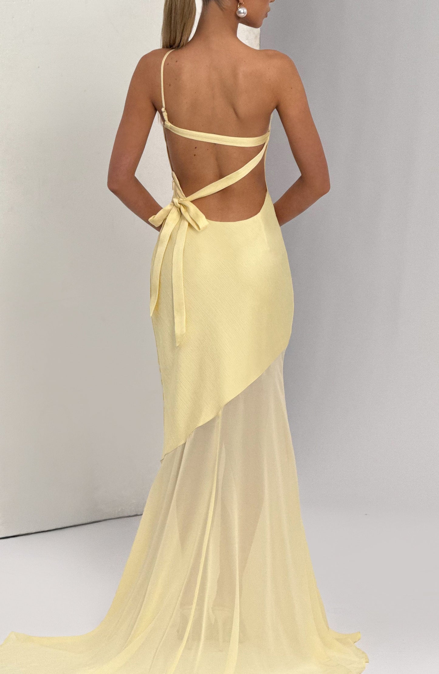 Mireya Satin One-Shoulder Yellow Maxi Dress