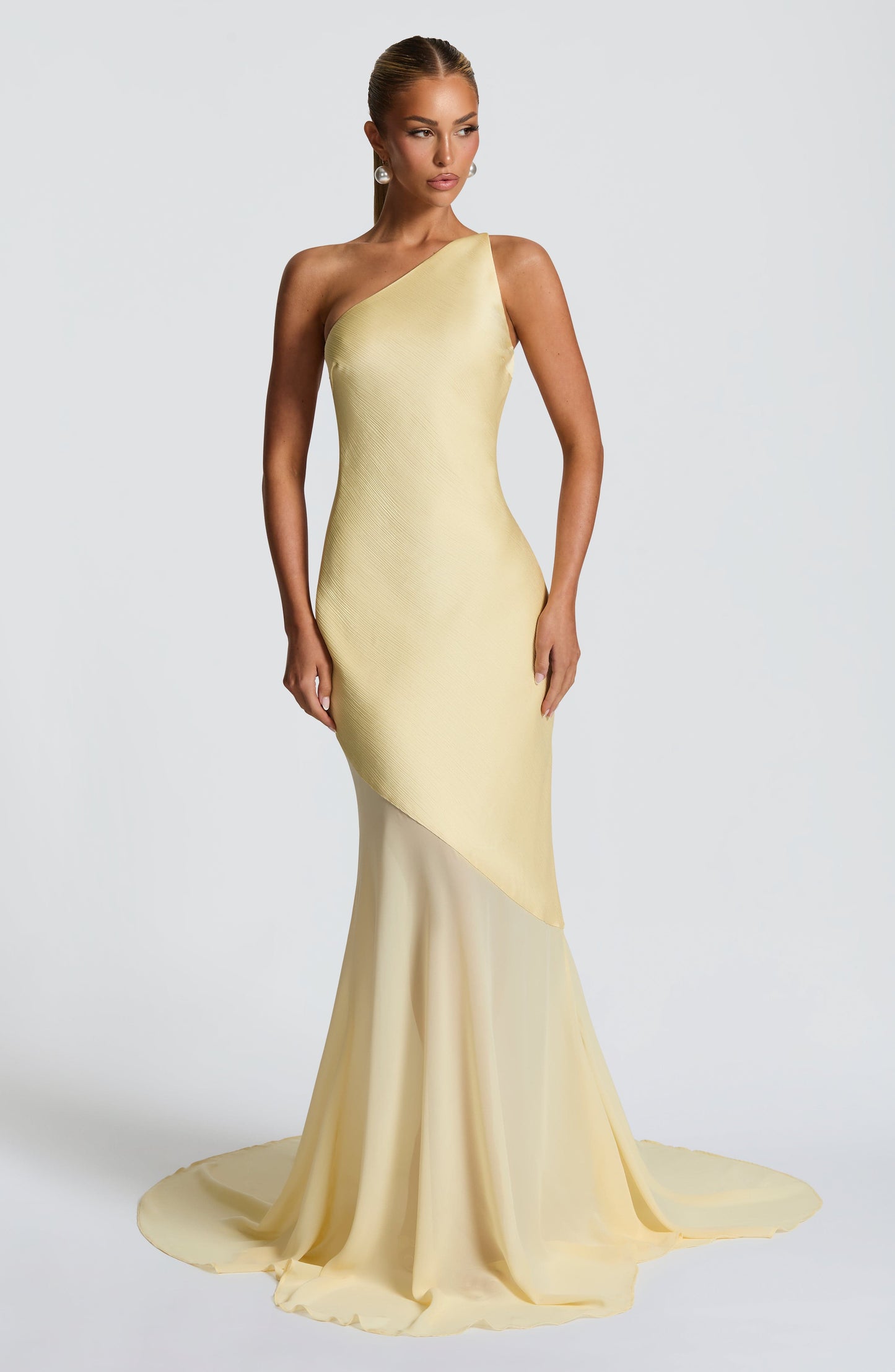 Mireya Satin One-Shoulder Yellow Maxi Dress