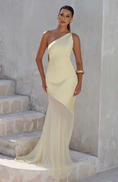Mireya Satin One-Shoulder Yellow Maxi Dress