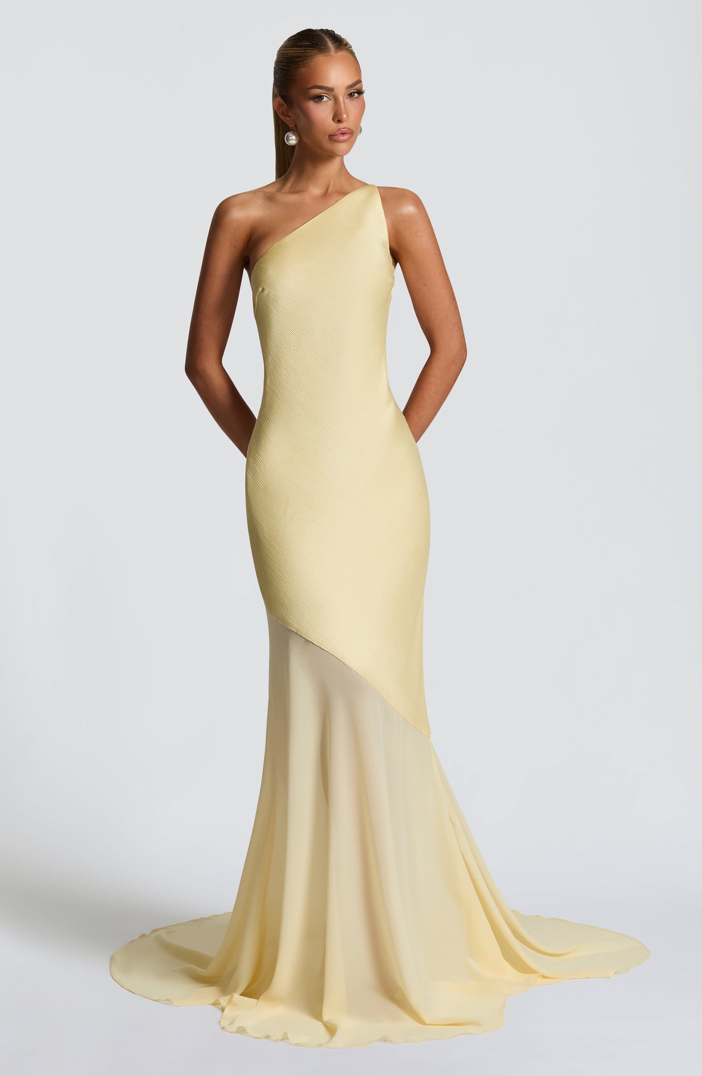 Mireya Satin One-Shoulder Yellow Maxi Dress