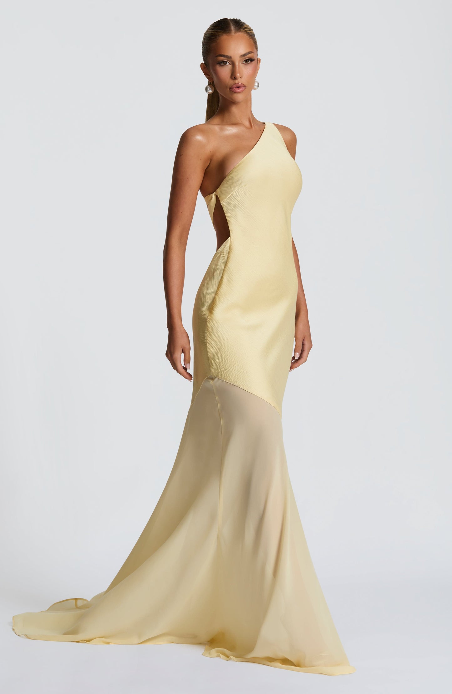 Mireya Satin One-Shoulder Yellow Maxi Dress