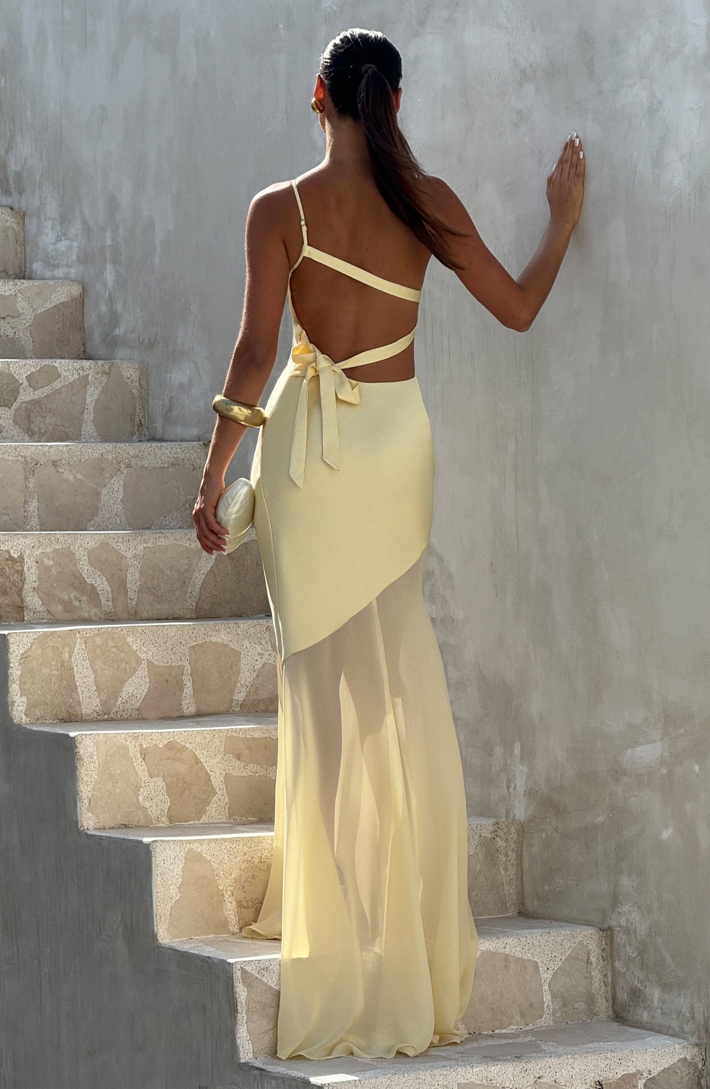 Mireya Satin One-Shoulder Yellow Maxi Dress