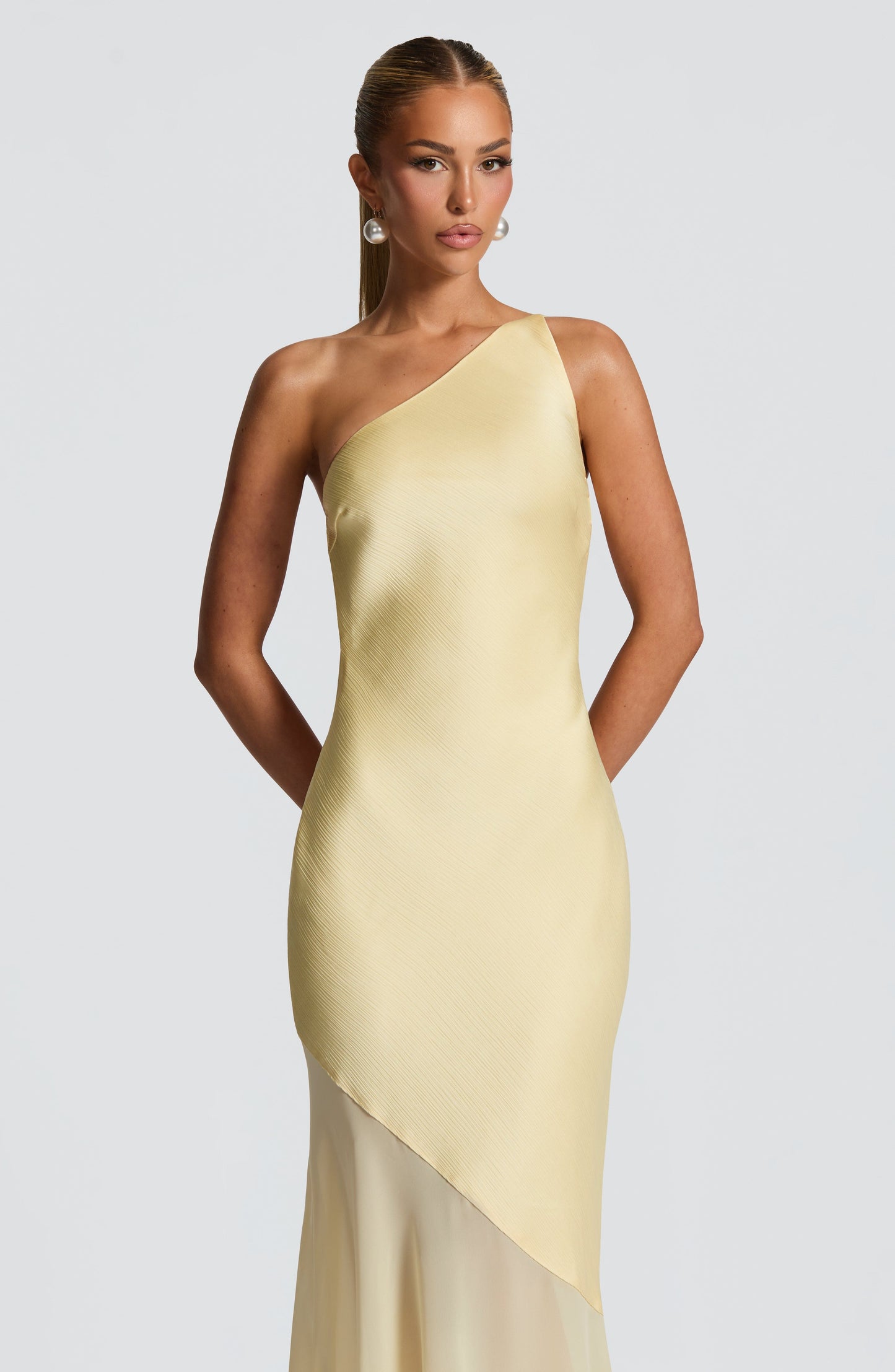 Mireya Satin One-Shoulder Yellow Maxi Dress