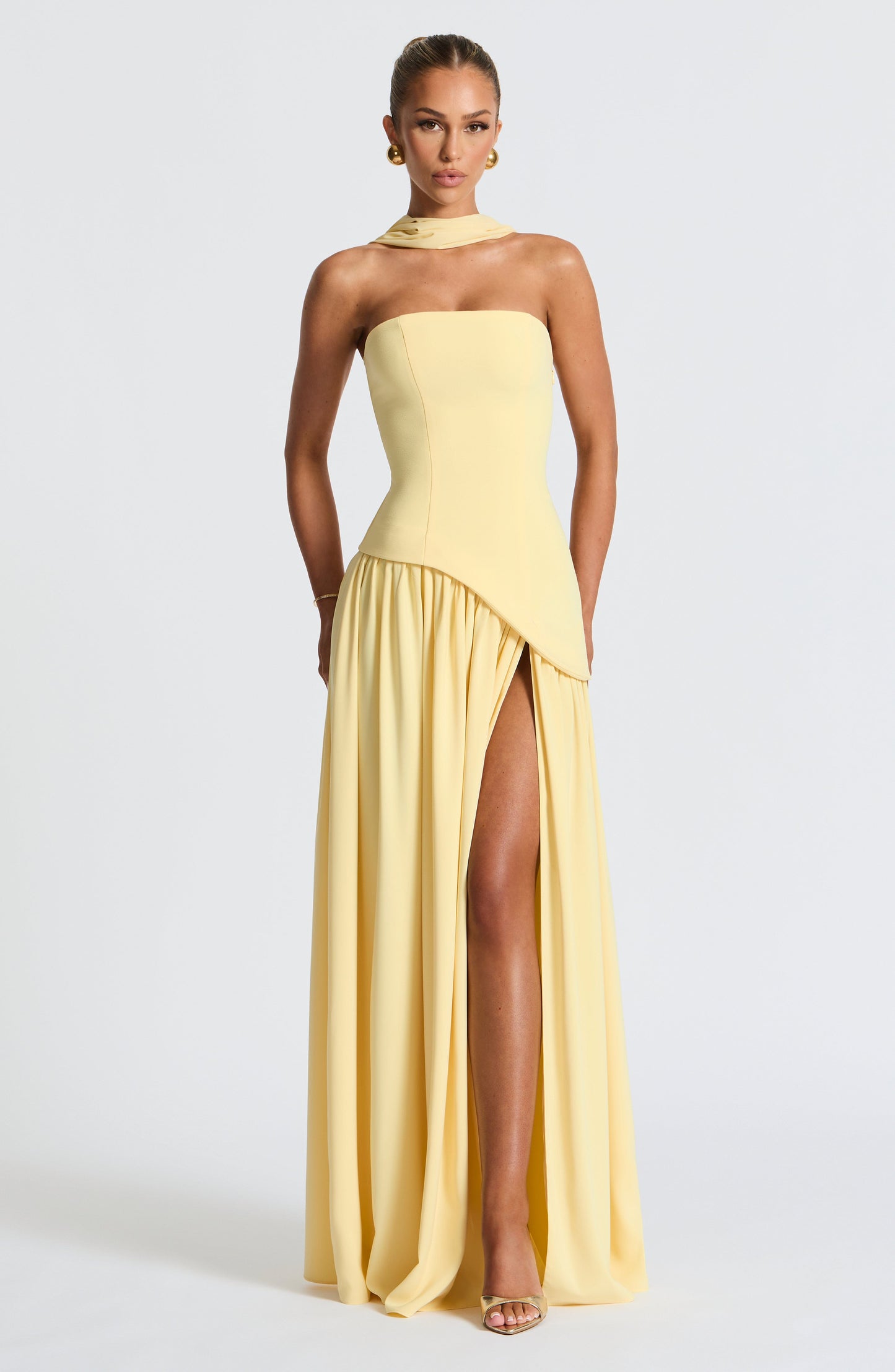 Aurelia Yellow Halter Open-Back Evening Maxi Dress