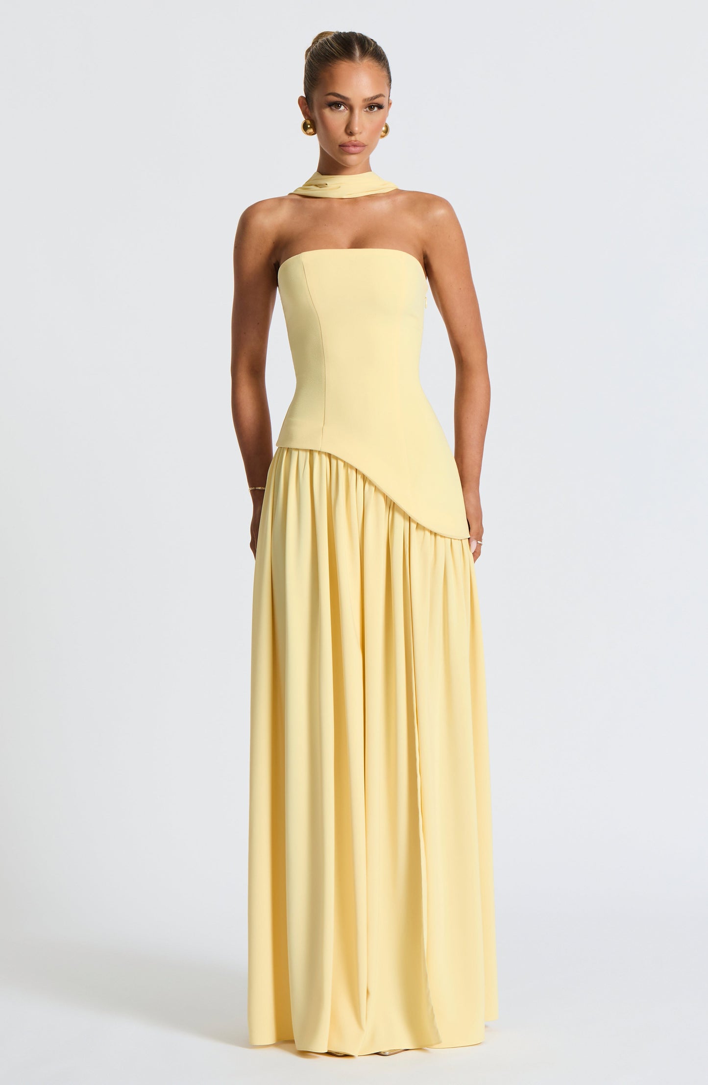 Aurelia Yellow Halter Open-Back Evening Maxi Dress