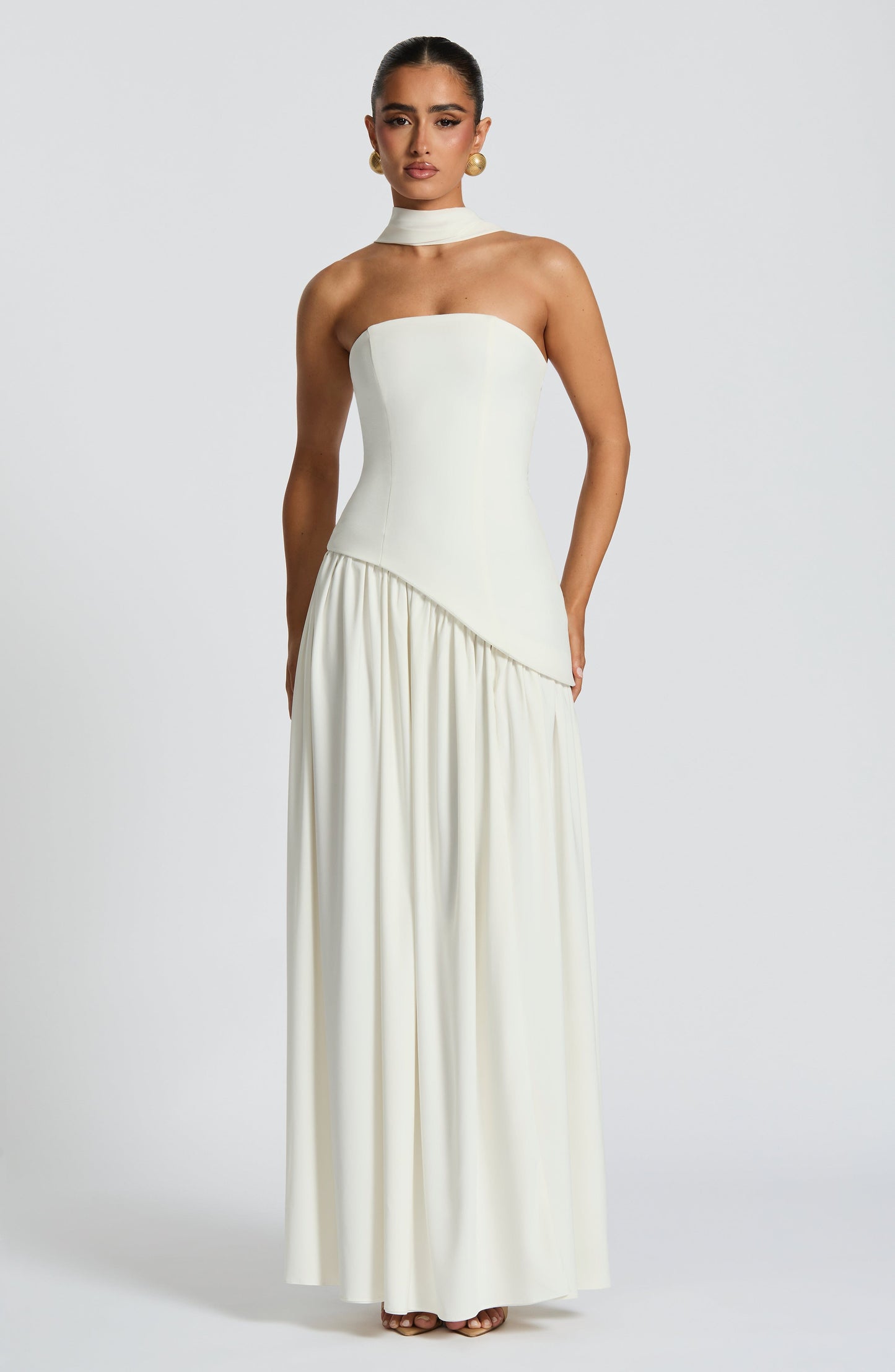 Aurelia White Halter Open-Back Evening Maxi Dress