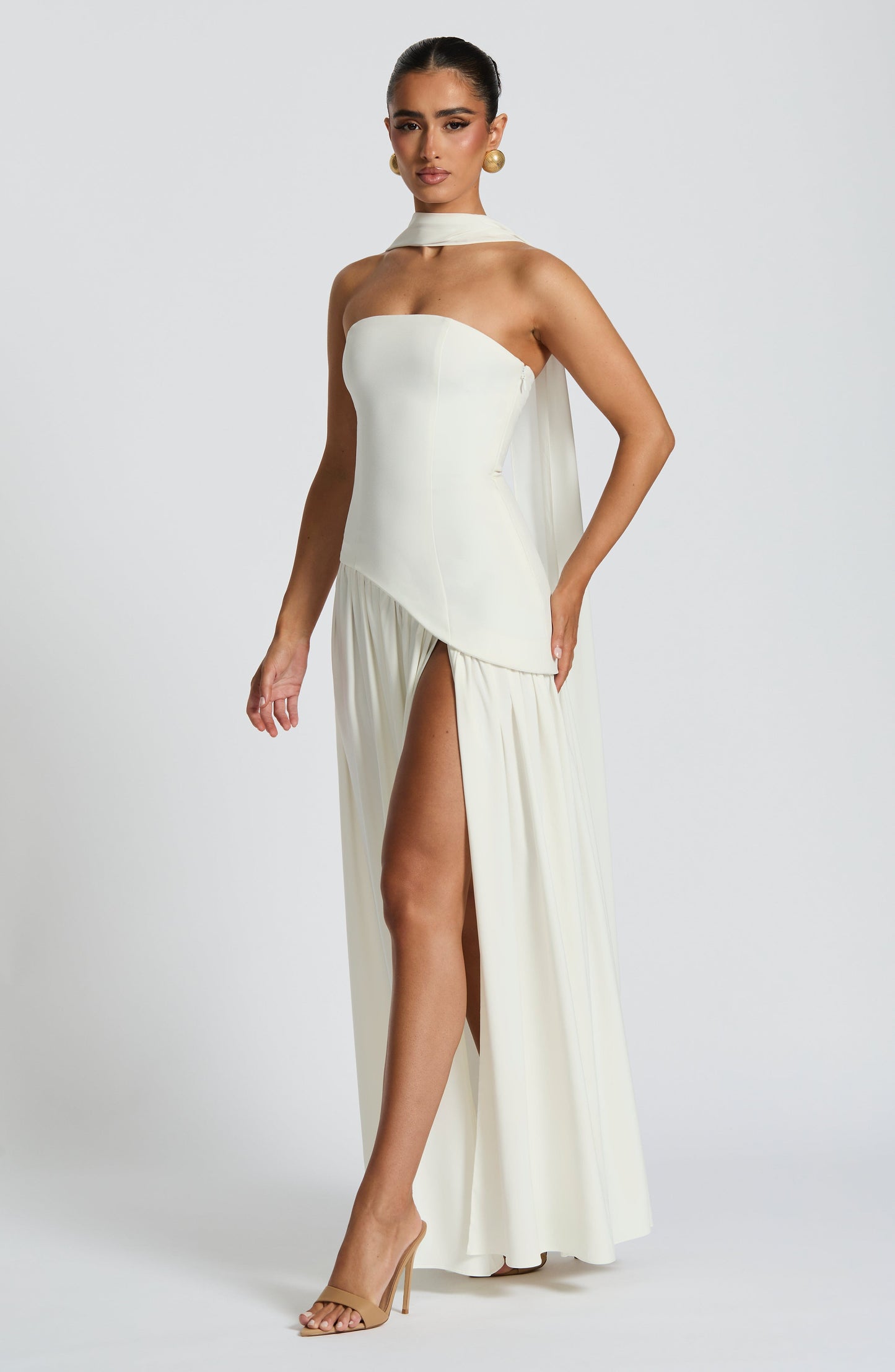 Aurelia White Halter Open-Back Evening Maxi Dress