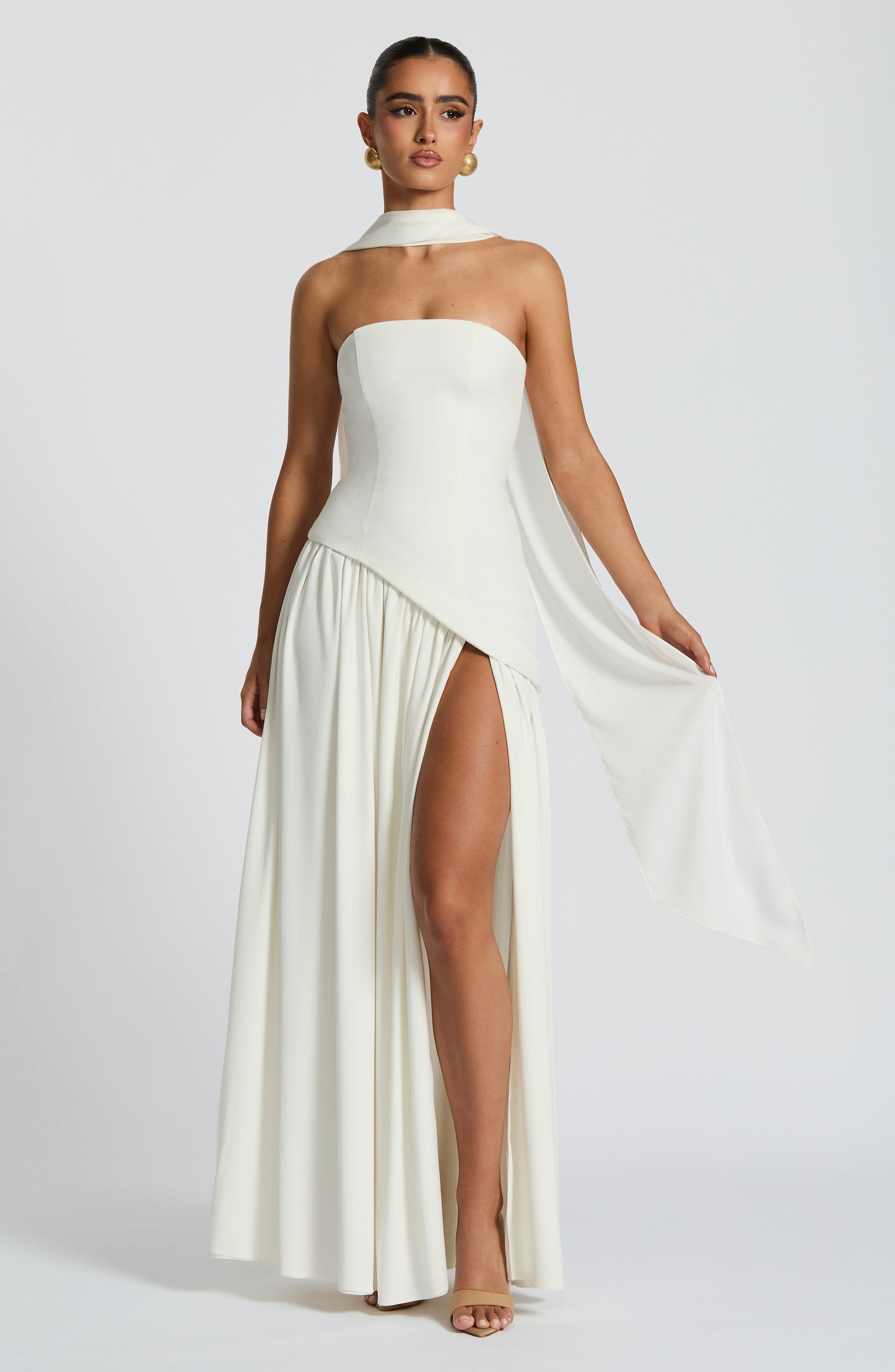 Aurelia White Halter Open-Back Evening Maxi Dress