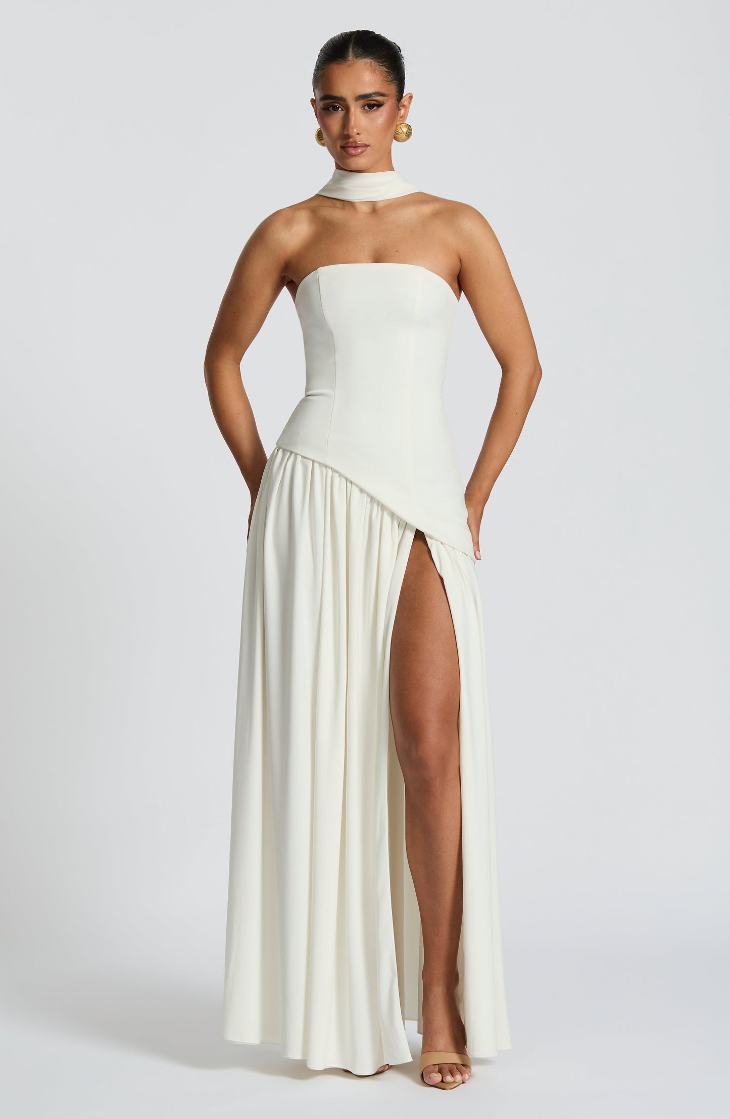 Aurelia White Halter Open-Back Evening Maxi Dress