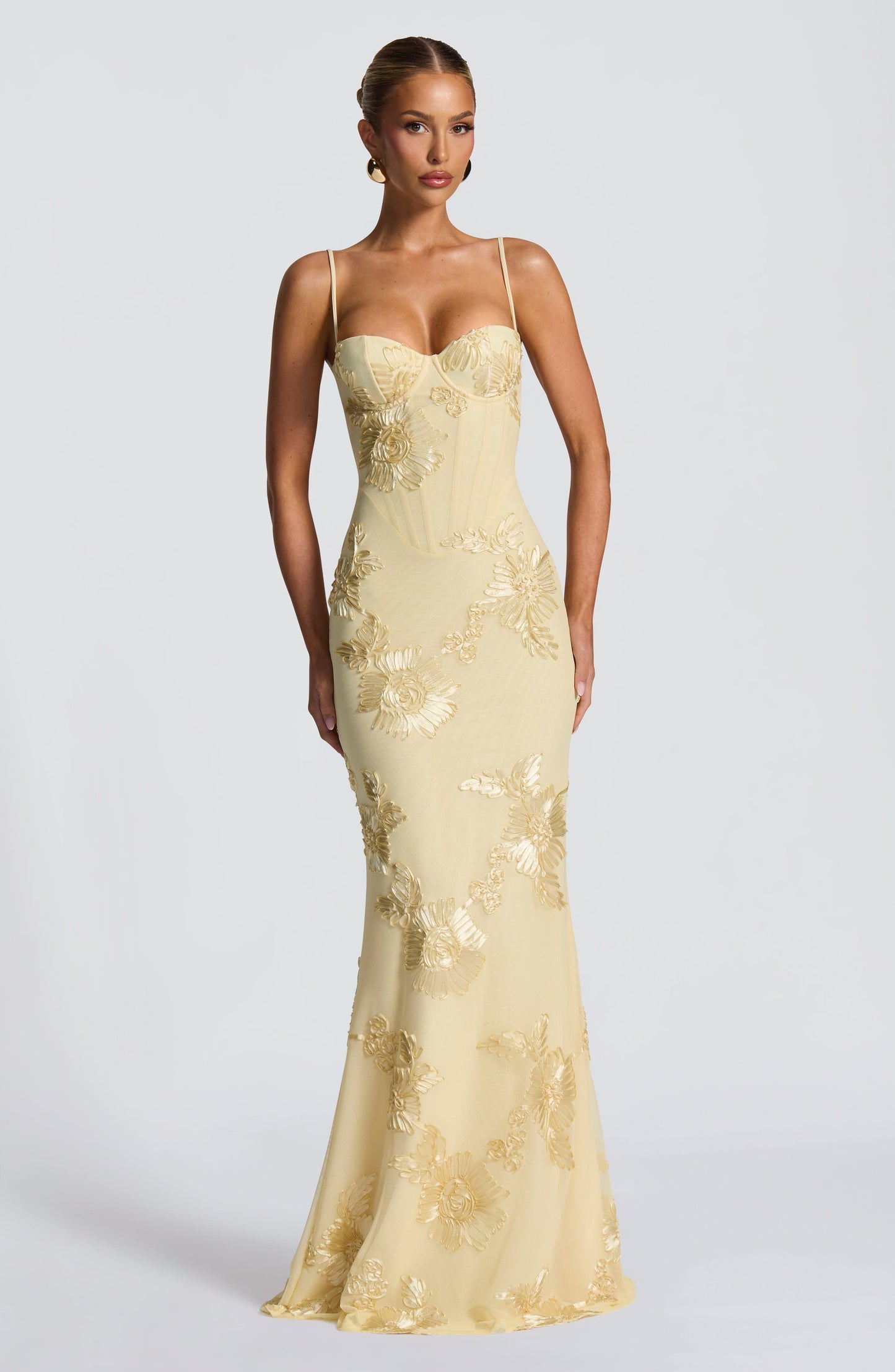 Zara Yellow Floral Corset Maxi Dress