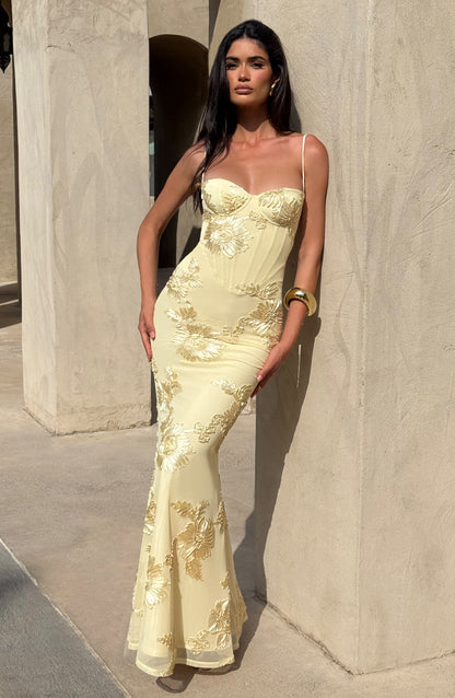Zara Yellow Floral Corset Maxi Dress