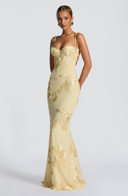 Zara Yellow Floral Corset Maxi Dress