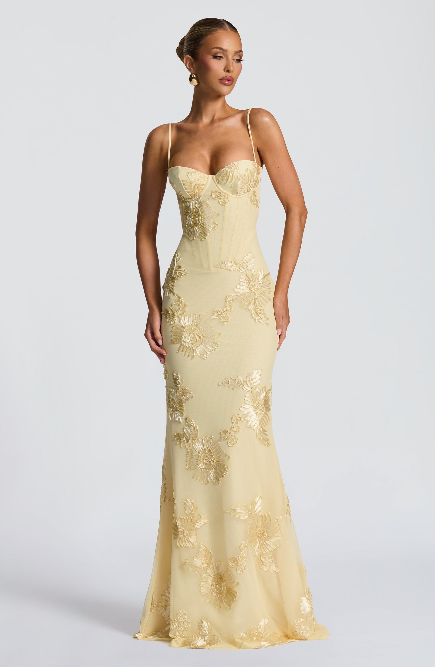 Zara Yellow Floral Corset Maxi Dress