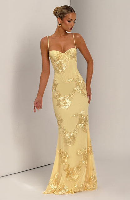 Zara Yellow Floral Corset Maxi Dress