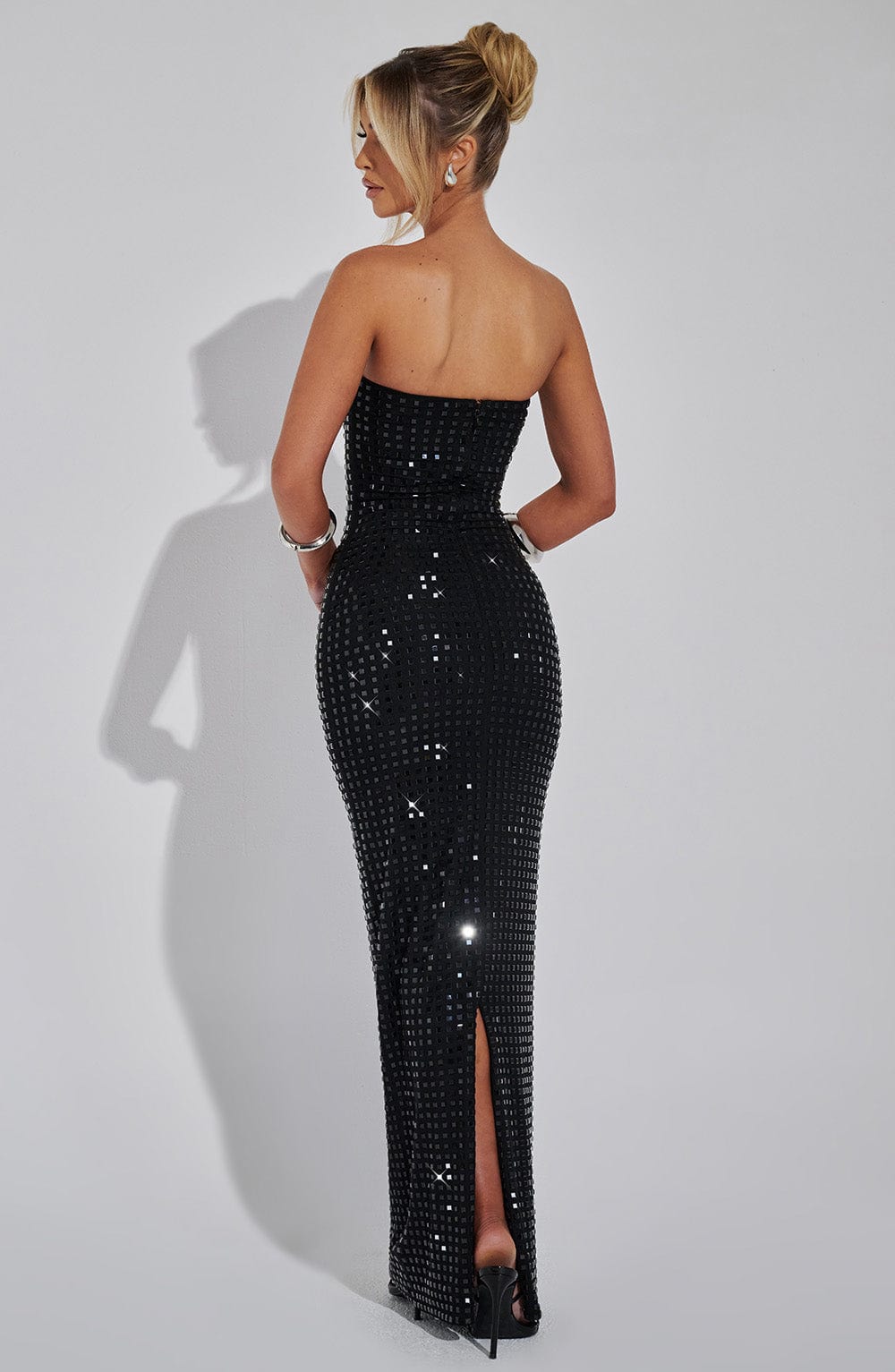 Vestido Maxi Negro Malla Pedrería Nerea