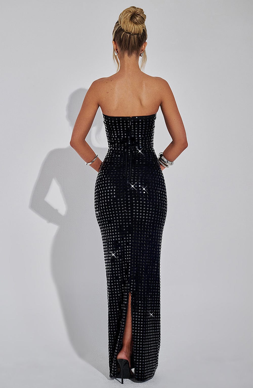 Vestido Maxi Negro Malla Pedrería Nerea