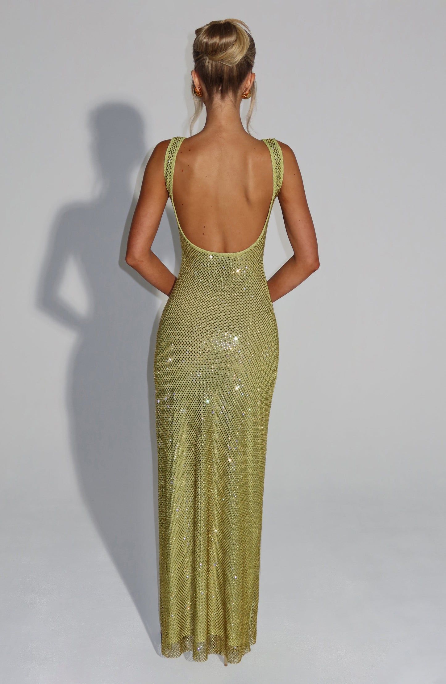 Vestido Maxi Verde Malla Pedrería Paola