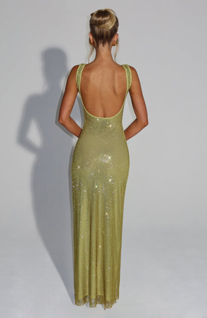 Vestido Maxi Verde Malla Pedrería Paola