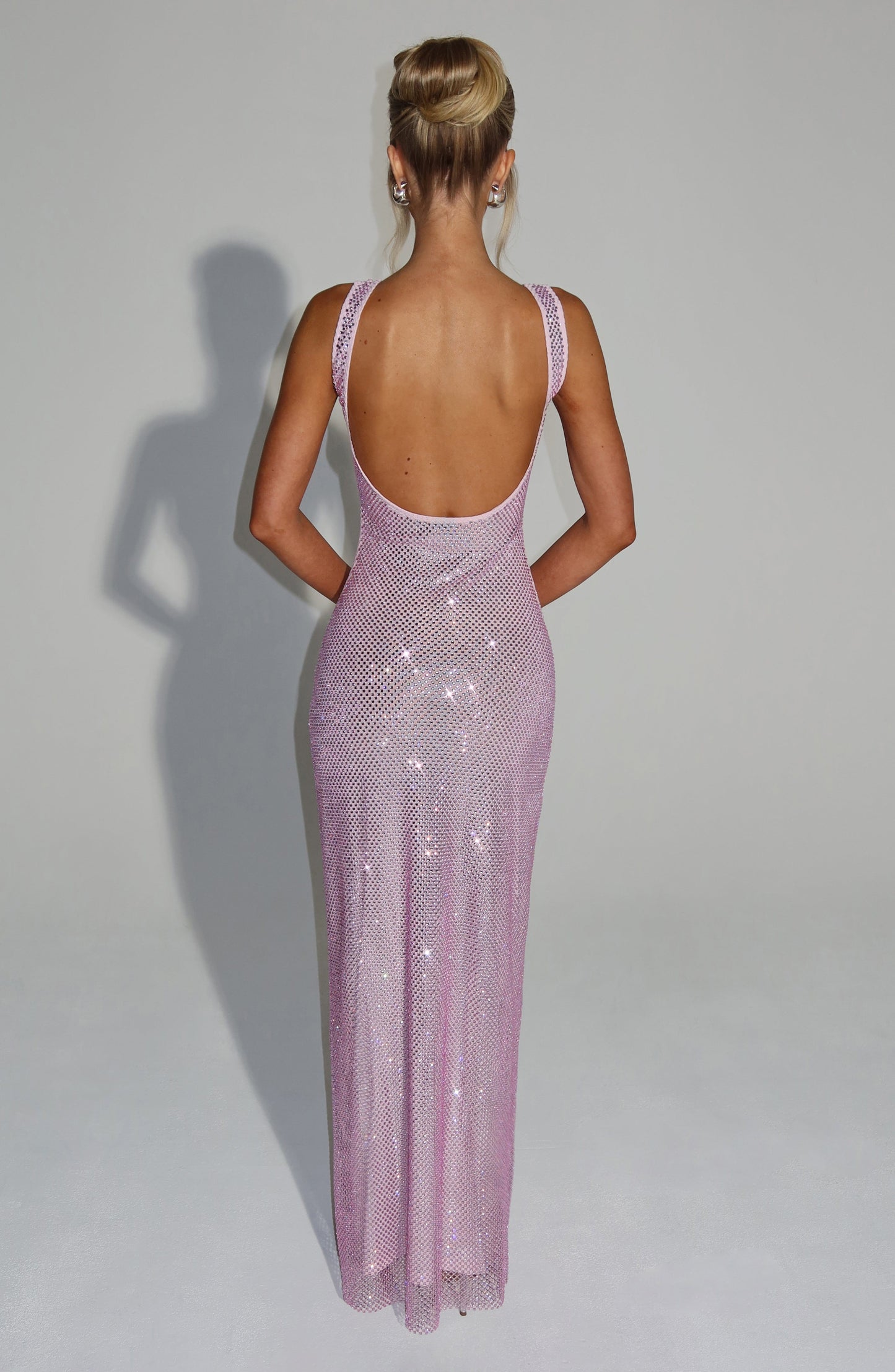 Vestido Maxi Rosa Malla Pedrería Paola