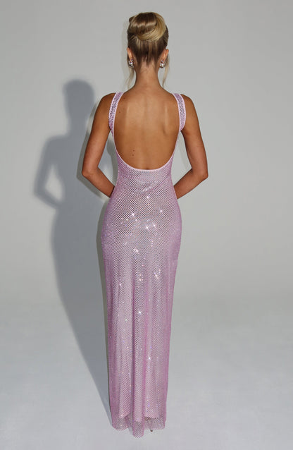 Vestido Maxi Rosa Malla Pedrería Paola