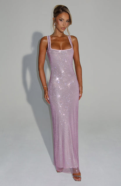Vestido Maxi Rosa Malla Pedrería Paola