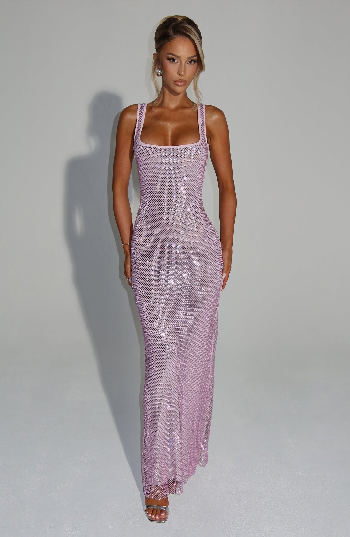 Vestido Maxi Rosa Malla Pedrería Paola