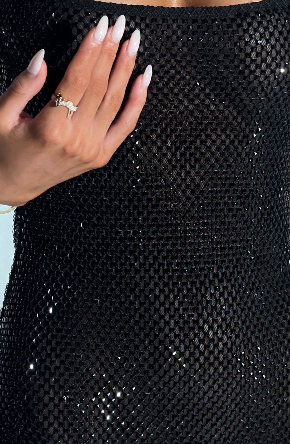 Vestido Mini Negro Malla Pedrería Paola
