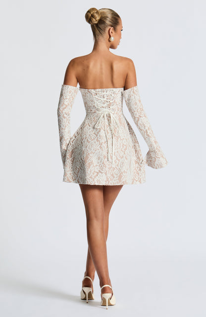 Vestido Mini Marfil Encaje Burbuja Nuria