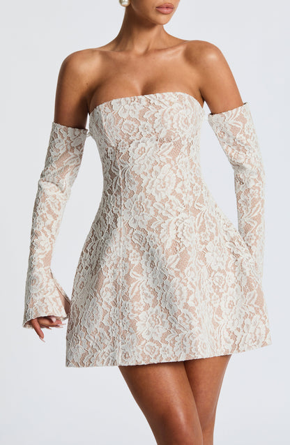 Vestido Mini Marfil Encaje Burbuja Nuria