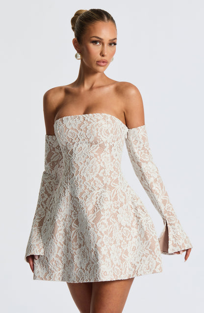 Vestido Mini Marfil Encaje Burbuja Nuria