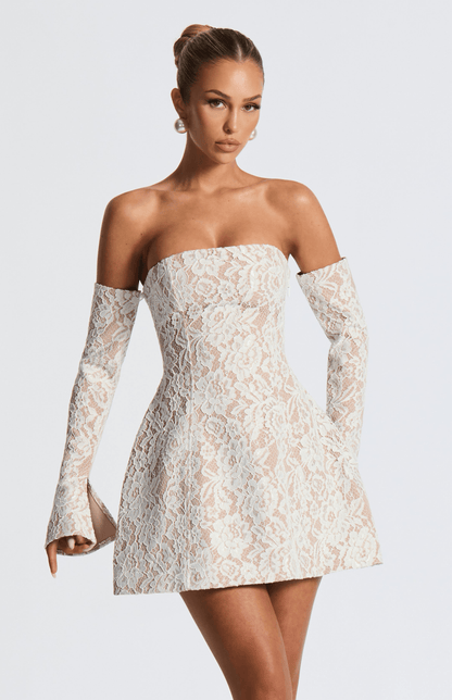 Vestido Mini Marfil Encaje Burbuja Nuria