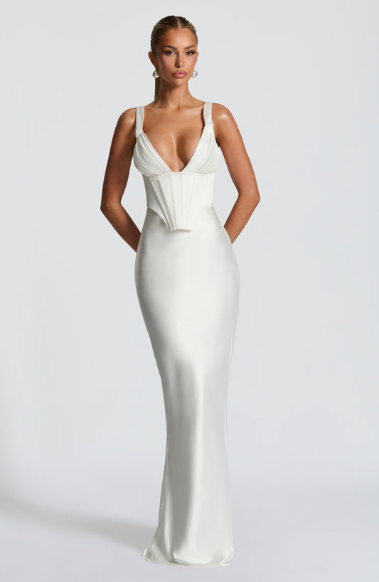 Vestido Maxi Blanco Marfil Satén Clara