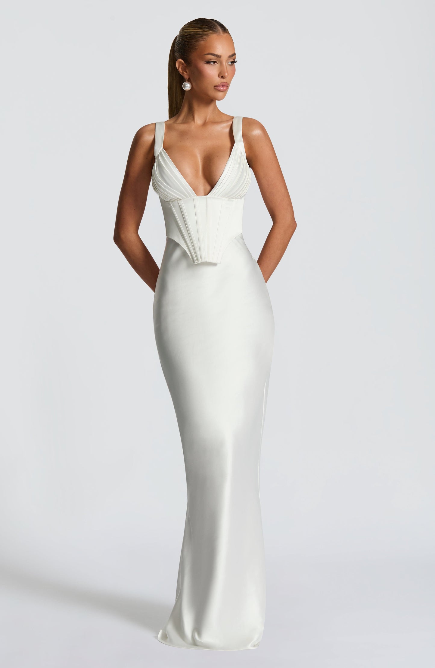 Vestido Maxi Blanco Marfil Satén Clara