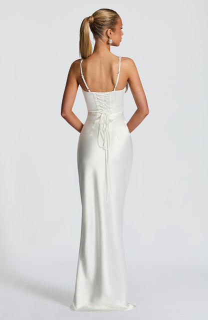 Vestido Maxi Blanco Marfil Satén Clara