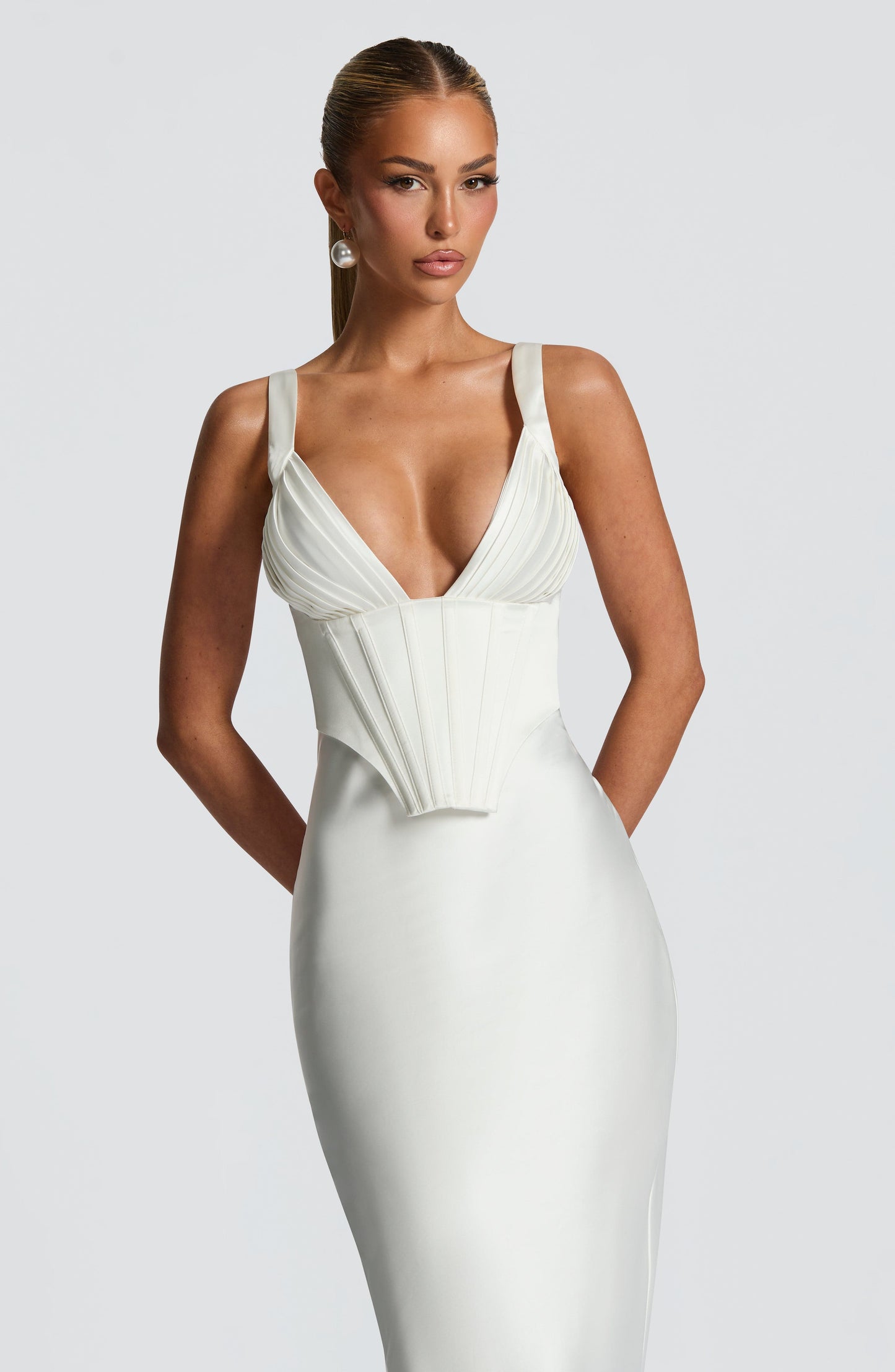 Vestido Maxi Blanco Marfil Satén Clara
