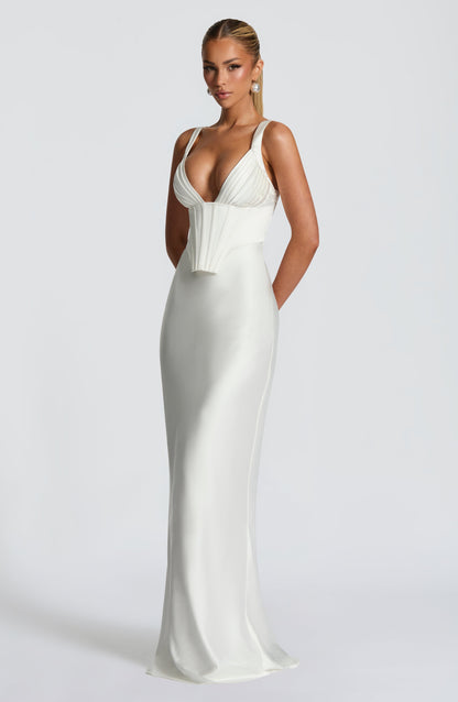 Vestido Maxi Blanco Marfil Satén Clara