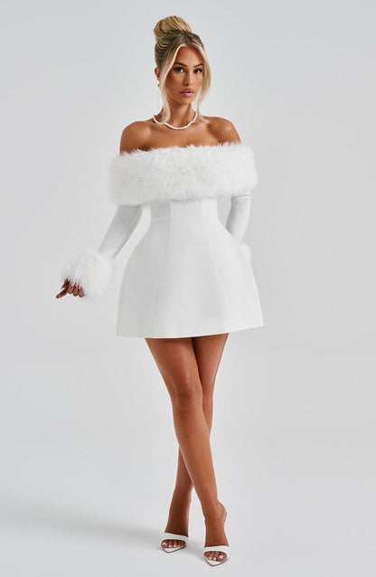 Vestido Mini Marfil Bardot Piel Valeria