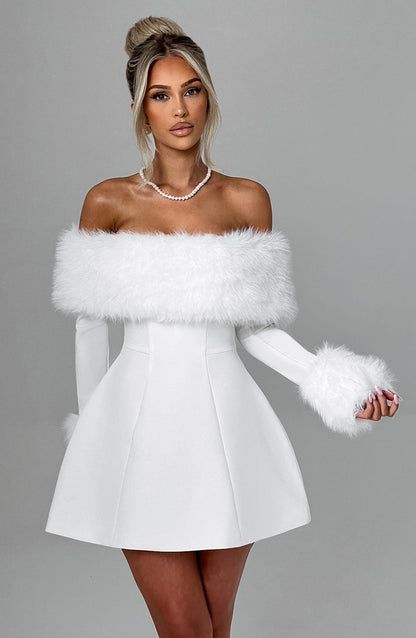 Vestido Mini Marfil Bardot Piel Valeria