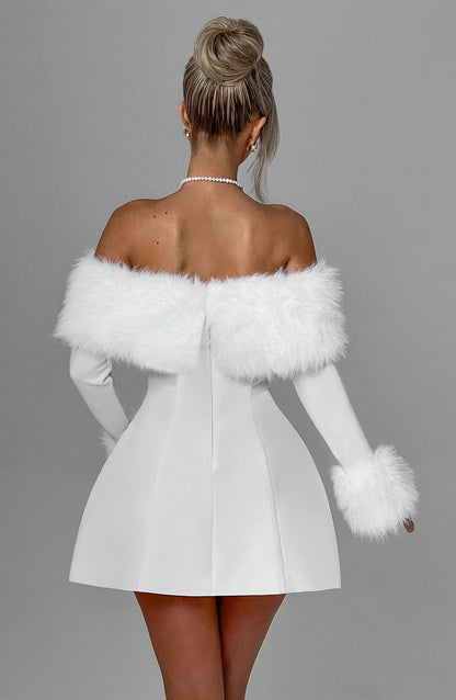 Vestido Mini Marfil Bardot Piel Valeria