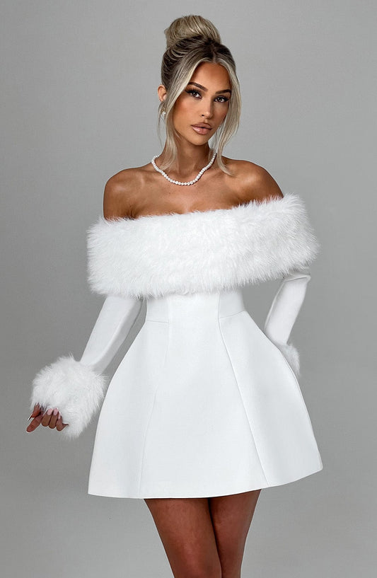 Vestido Mini Marfil Bardot Piel Valeria