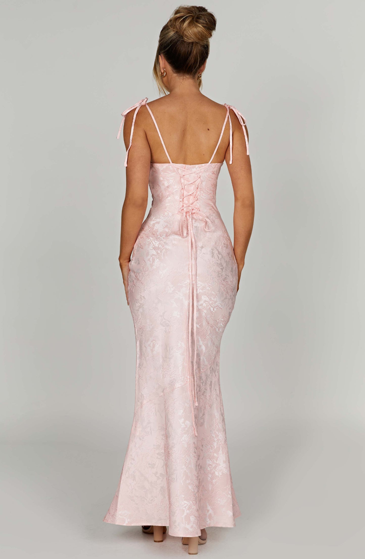 Vestido Maxi Rosa Jacquard Drapeado Valentina