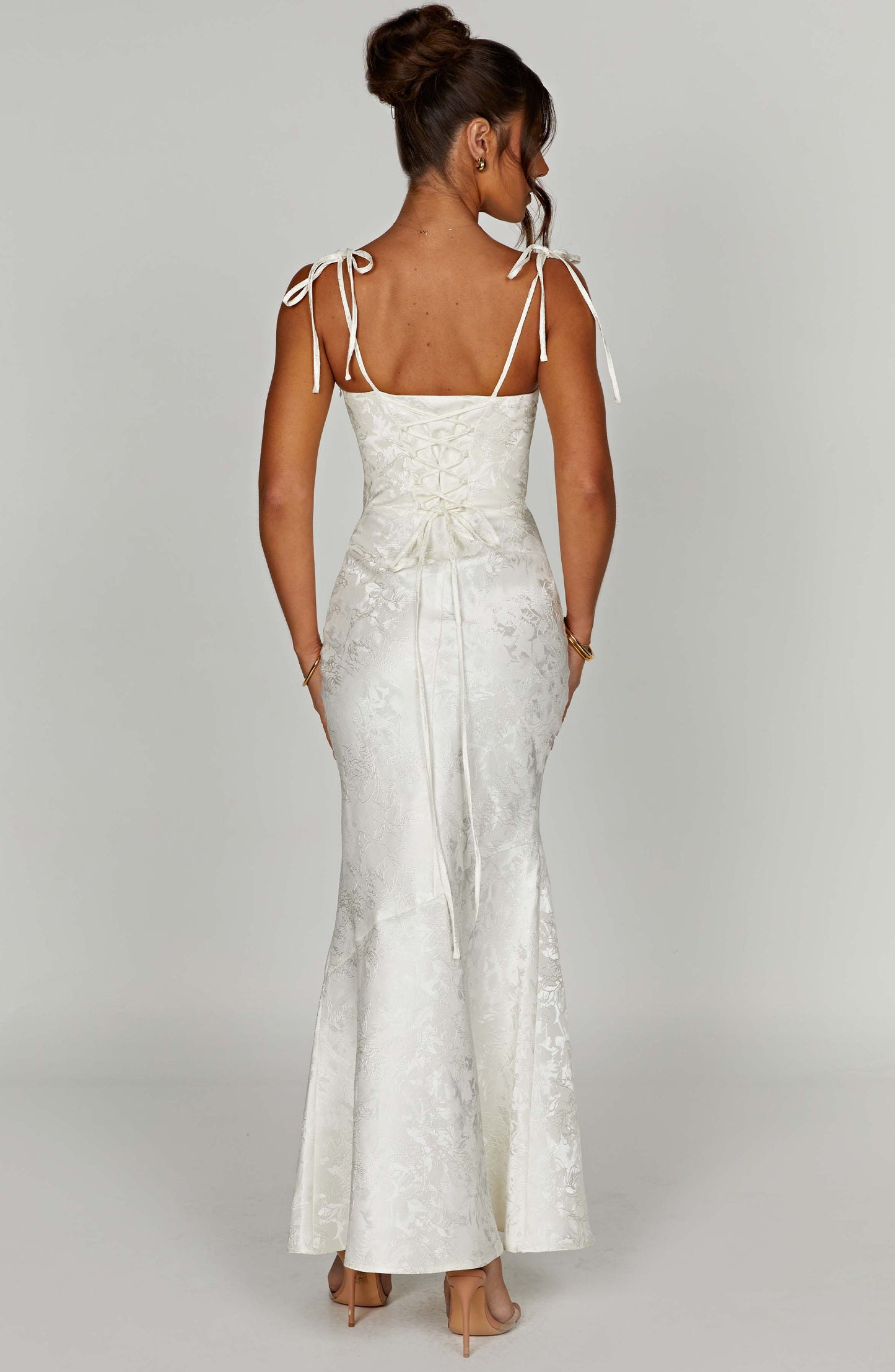 Vestido Maxi Marfil Jacquard Drapeado Valentina