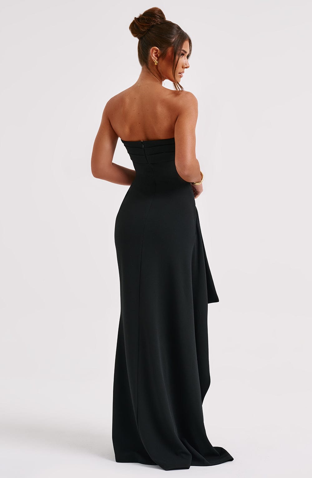 Vestido Maxi Negro Crepé Drapeado Zafira